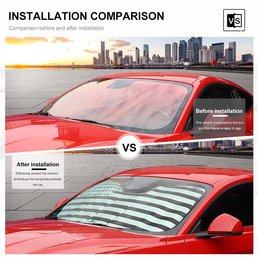 Windshield Visor SunShade Sun Shade US Flag Pattern For Ford Mustang 2015-2020