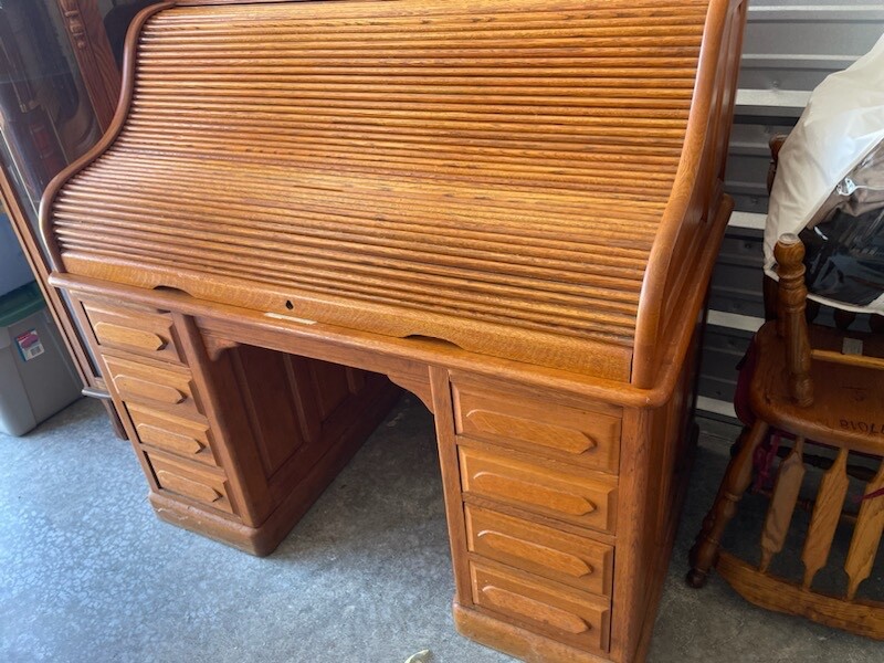 Vintage Solid Oak Roll Top Desk