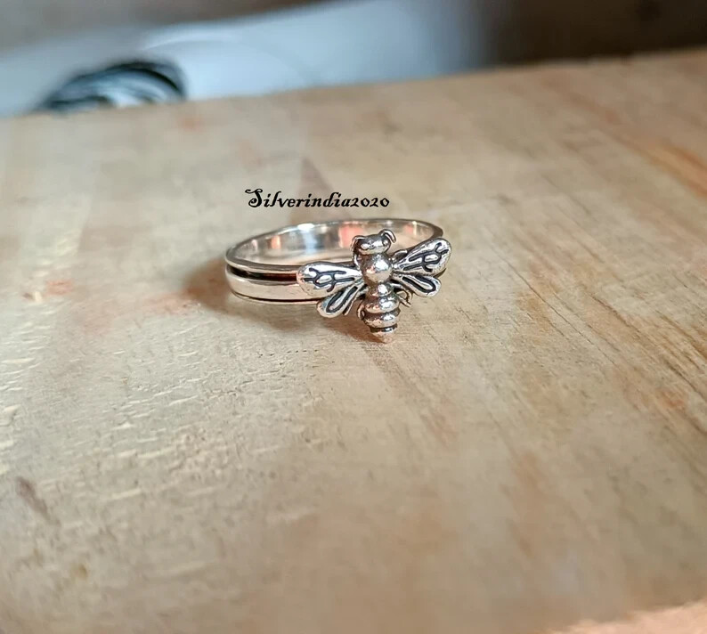 Bee Spinner Ring, 925 Sterling Silver, Handmade Ring, Silver Bee Ring,, All Size