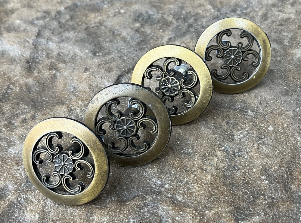 4 Allison Brass Antique Hardware Mid Century Modern Drawer Pulls Cabinet Knobs