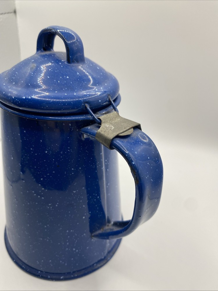 Speckled Enamelware Coffee Pot 7" Blue & White cook camping VNTG