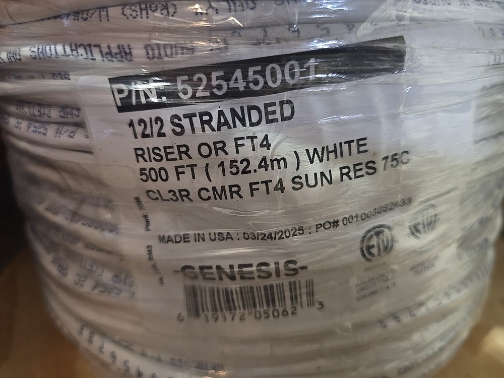 50ft Genesis 12/2 Stranded Unshielded CL3R CMR FT4 Riser Copper Audio Cable Wire