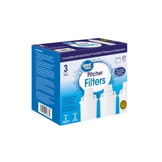 Great Value Water Filters, Fits Great Value & Brita Pitchers, Replacement 3 Pack