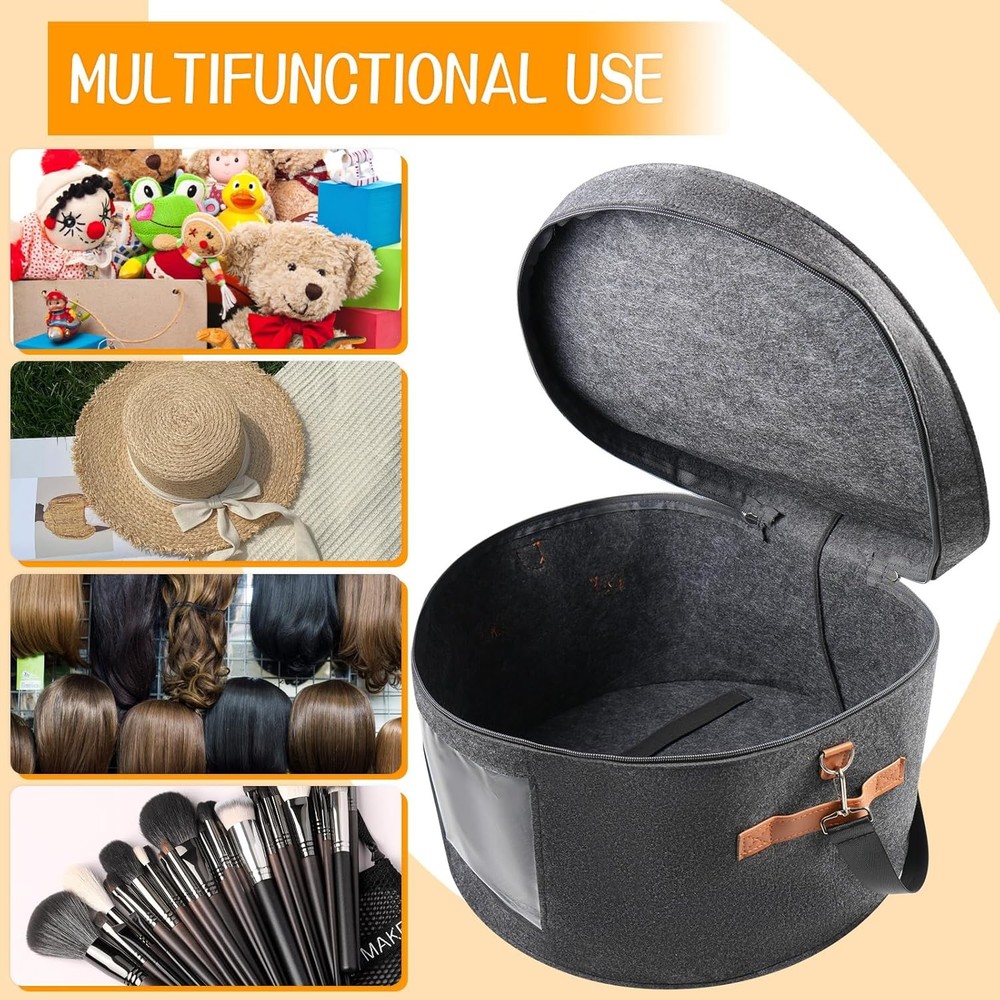 Wig Storage Boxes Wig Travel Cases Foldable for Multiple Wigs Dark Grey