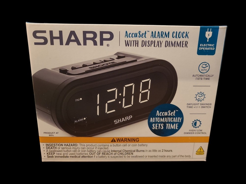 SHARP Digital Alarm with AccuSet - Automatic Smart Midnight Black-white Led