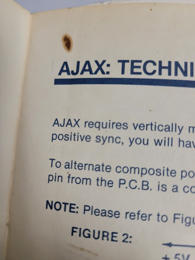 Ajax JAMMA Operator Manual and Schematic Diagrams (1987) Pre-Owned Arcade Guide