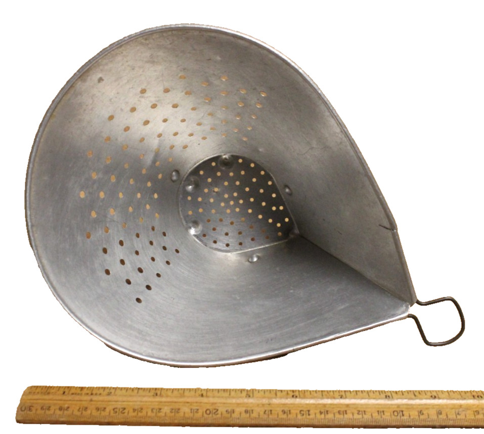 Vintage Teardrop Colander Sieve Strainer Hanging Loop Riveted Base MCM
