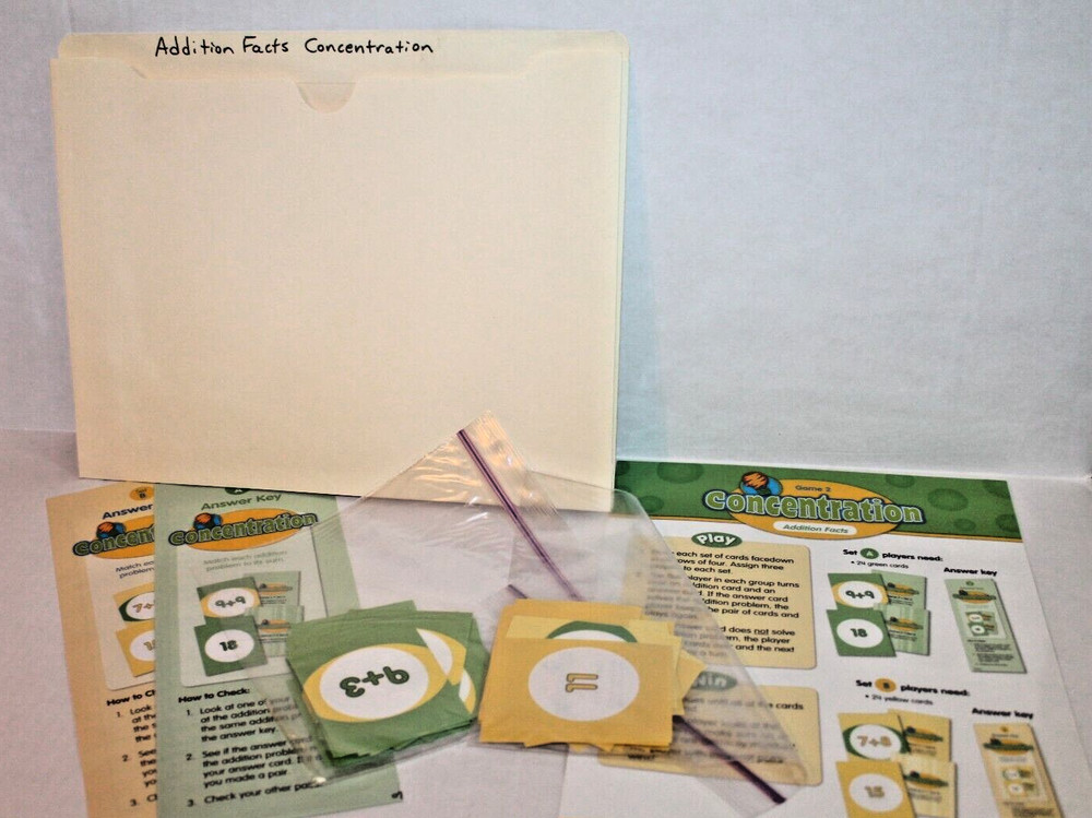 Evan-Moor Math Center Activity Addition Facts Concentration Grades 1-2
