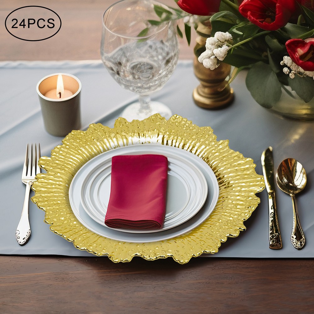 24-piece Dinnerware Set Irregular Edge Dinner Plates Dish Serveware Rose Gold