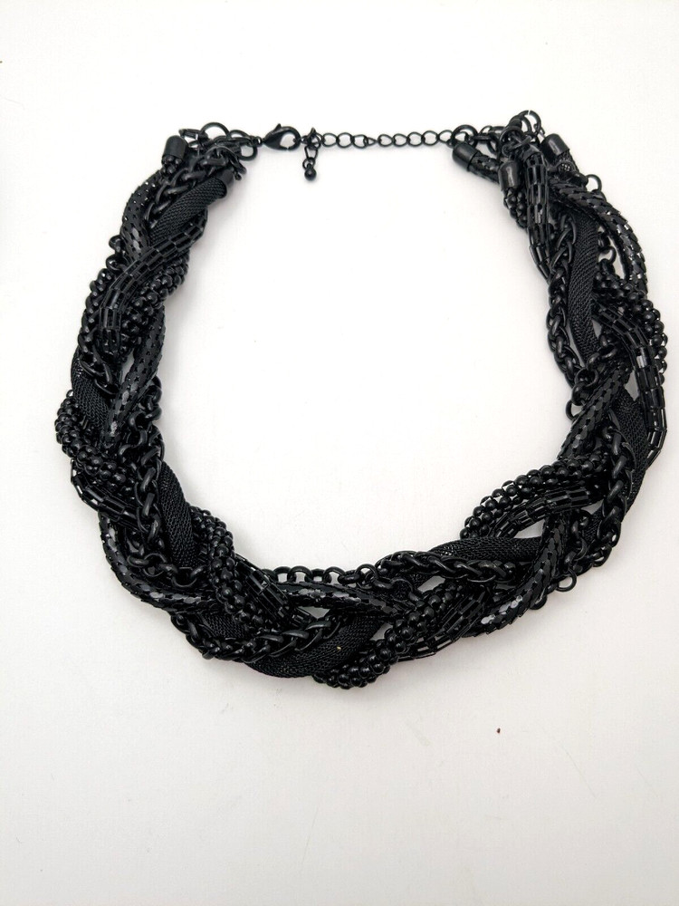 Unsigned Braided Statement Necklace six Black mesh chains 17"+3" extension