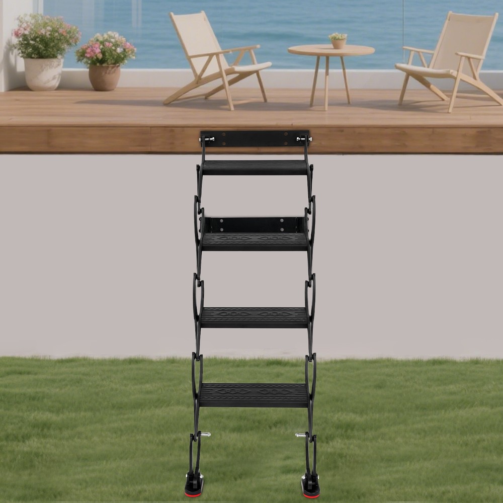 4-Step Wall Mounted Folding Ladder, Black Retractable Telescoping Step Ladders