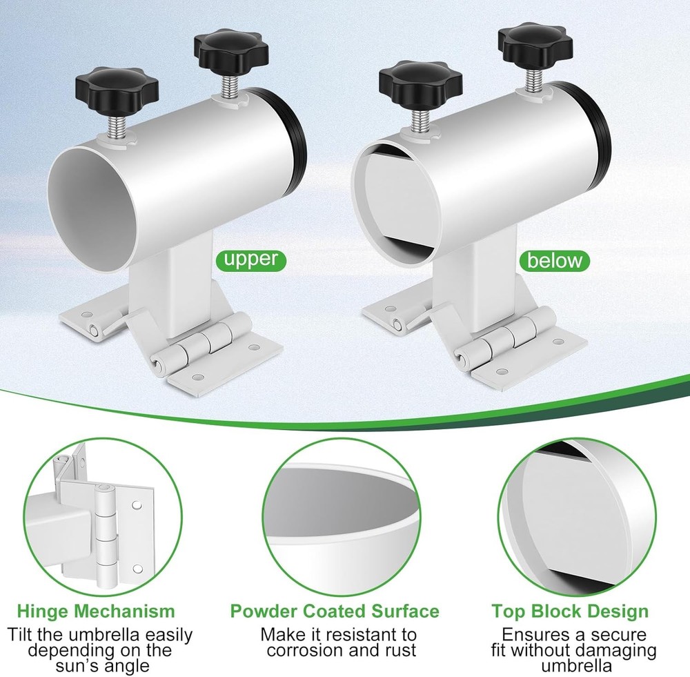 Umbrella Holder for Deck Railing, Adjustable Deck Umbrella Mount White