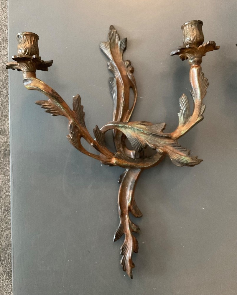 Vintage Solid Iron Acanthus Leaf Candle Wall Sconces Made in India