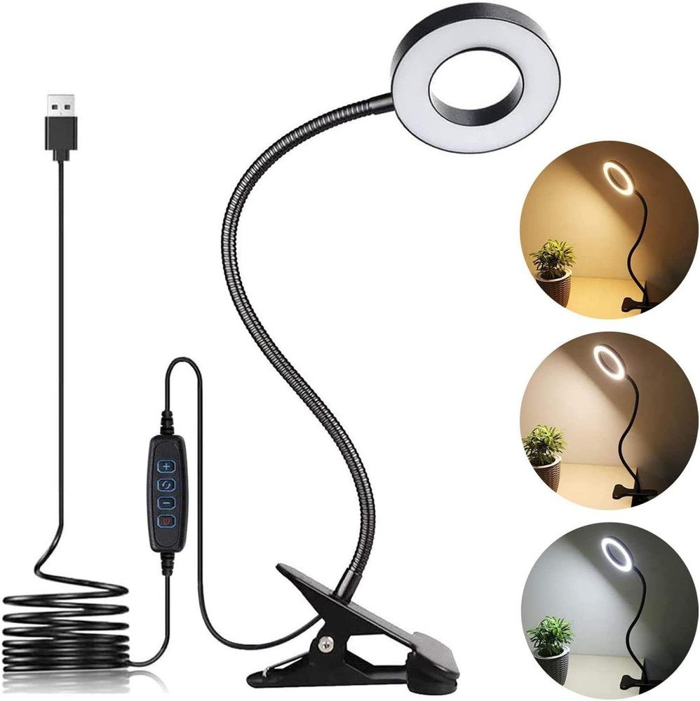 Clip on Light LED Reading Book Study Lamp 3 Color Modes 10 Brightness Eye Pro...