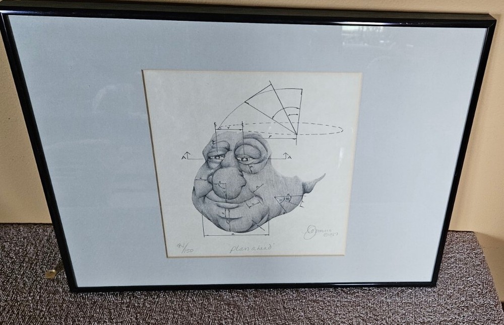 Vtg Pencil Drawing Artwork "Plan Ahead" Unique Whimsical Signed And Numbered