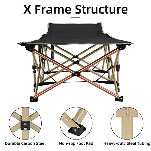 Portable Camping Cot, 600LBS Max Load, Extra Wide with Thick Mattress, 1 Grey