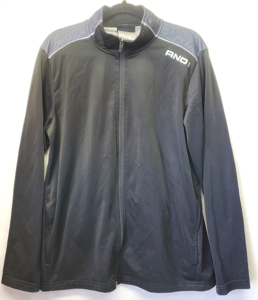 Mens And1 Athletic Jacket Medium Full Zip Black Gray