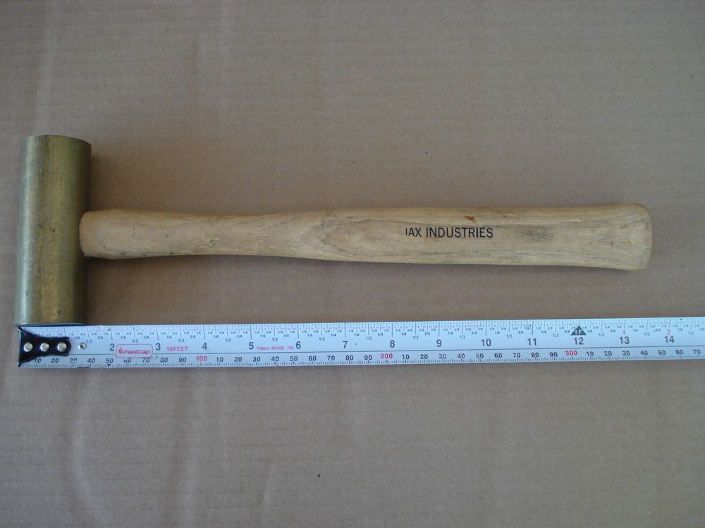Vintage 2 Lb. Solid Brass Dead Blow No Spark Hammer Hickory Handle