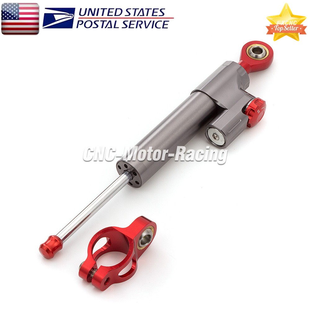 USA Adjustable Steering Damper Stabilizer Linear Shock Aluminum Safety Gray+Red