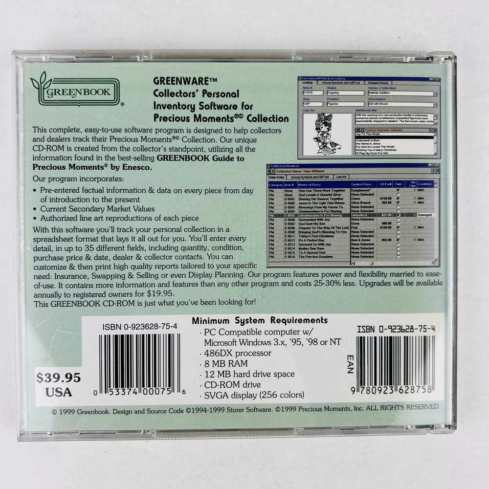 Precious Moments by Enesco Greenbook GreenWare Personal Inventory PC CD Software
