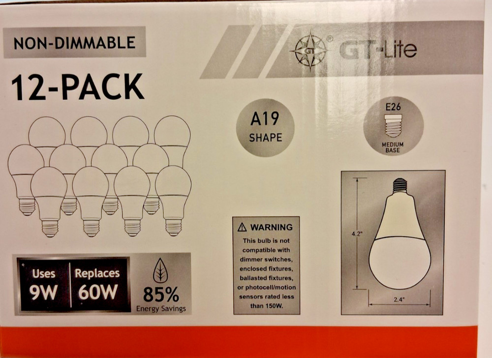 12-Pack 60 Watt Replacement GT-LITE Electric 3000K Soft White LED 9W E26 Base
