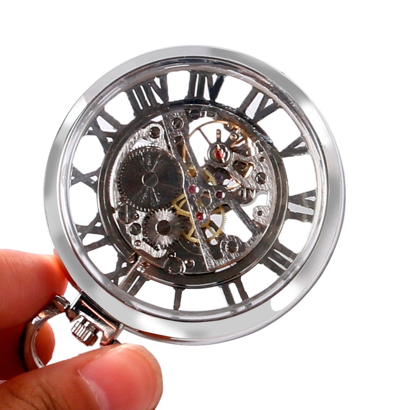 Hand Wound Skeleton Pocket Watch Transparent Case & Dial Unique Timepiece Gift