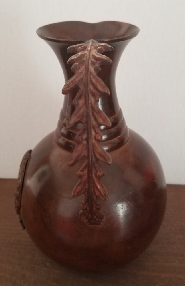 Indian Rustic Metal Brown Pitcher Leaf Design Handle Table/ Counter Decor