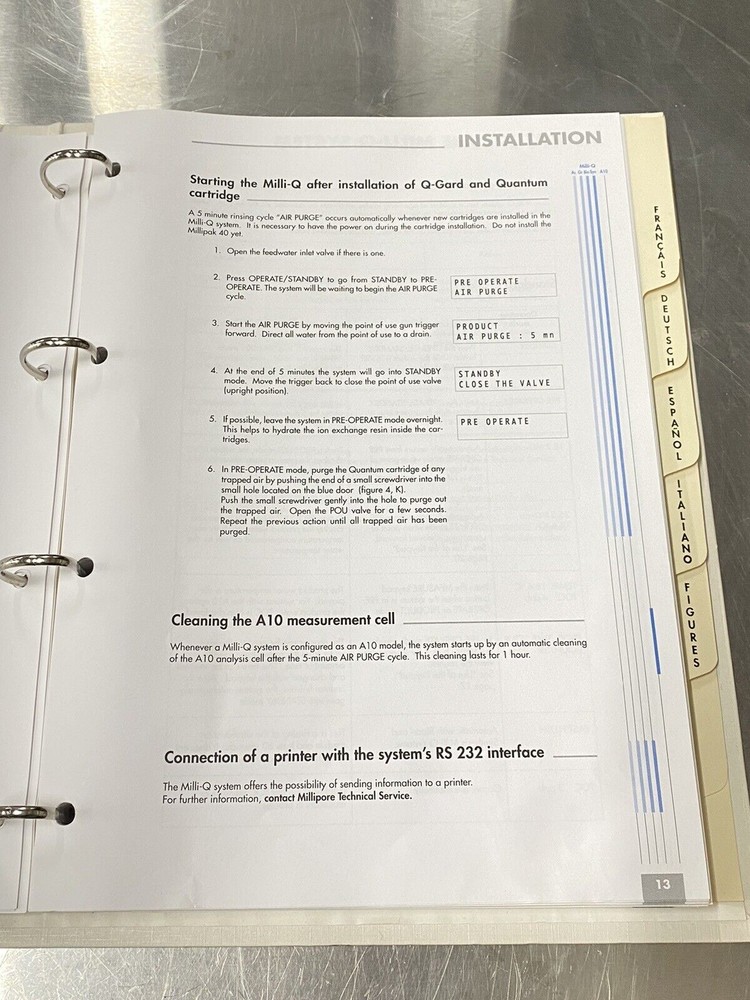 Millipore Milli-Q Biocel Synthesis A10 - Users Guide / Instruction Book / Manual