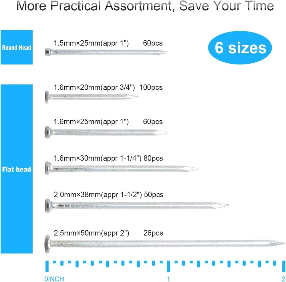 376pcs Premium Hardware Nails Assortment Kit, Maximum One Size, silver/gray