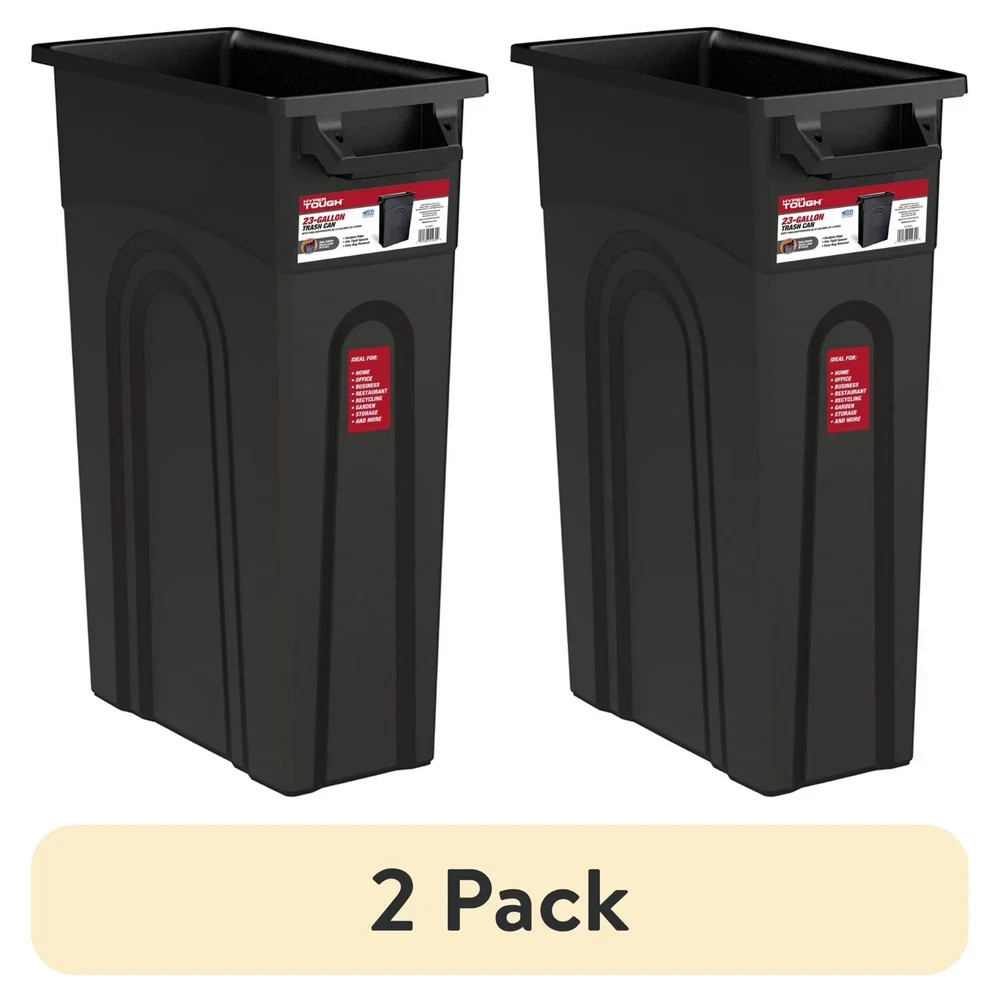 (2 pack) 23 Gallon Heavy Duty Plastic Narrow Tall Garbage Container for Kitchen