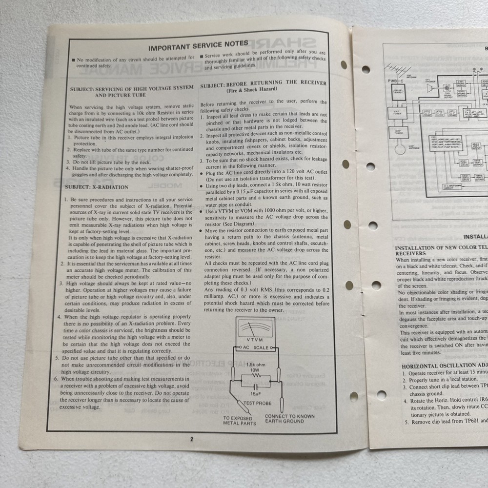 Sharp Electronics Color TV Model C1335 Preliminary Service Information