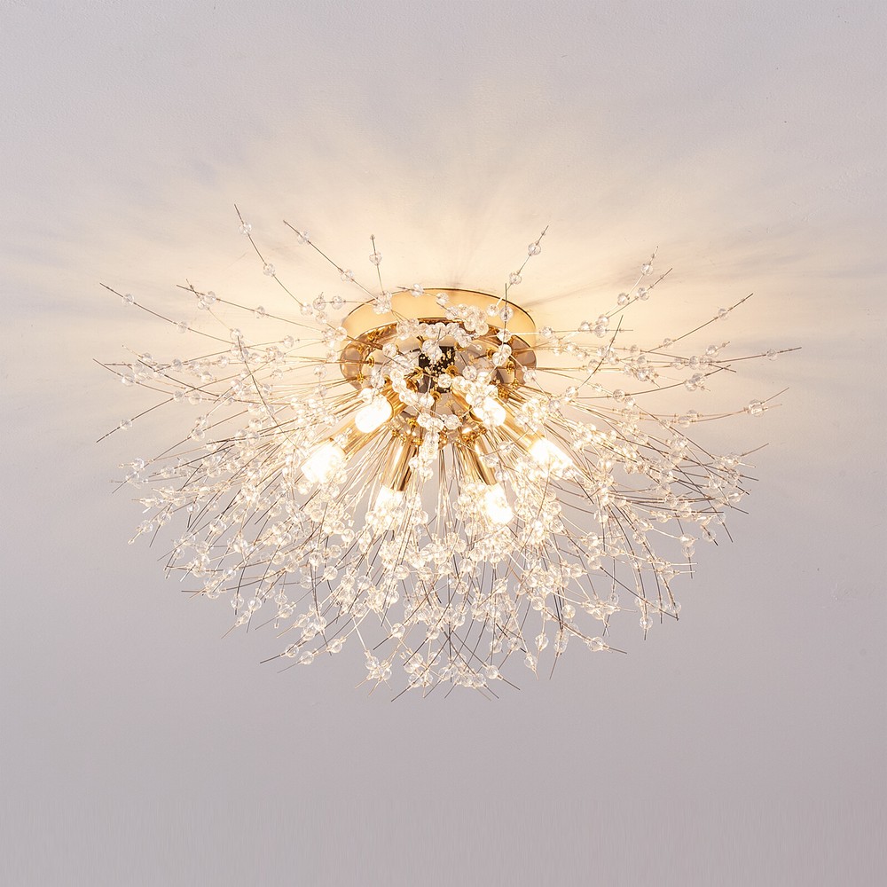 Pendant Light Led Chandelier Flush Mount Dandelion Crystal Ceiling Lamp