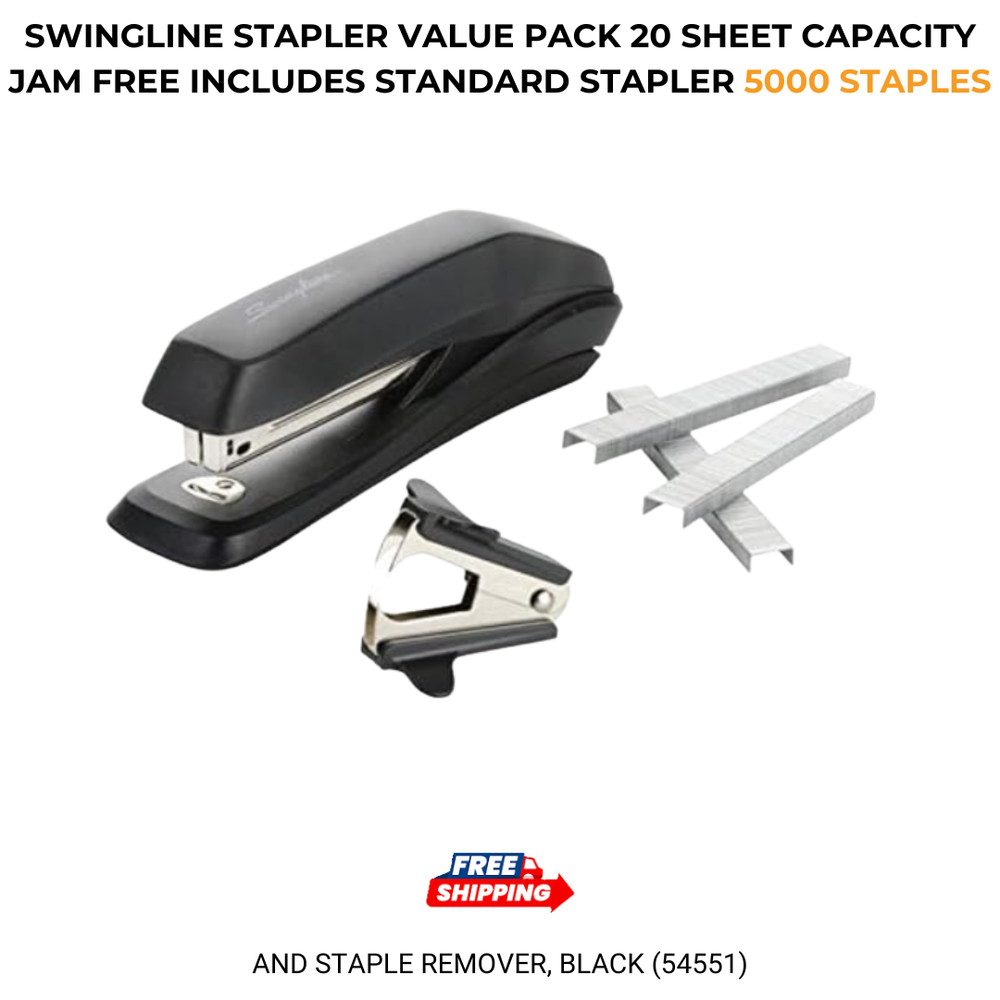Swingline Stapler Value Pack 20 Sheet Jam Free + 5000 Staples & Remover Black