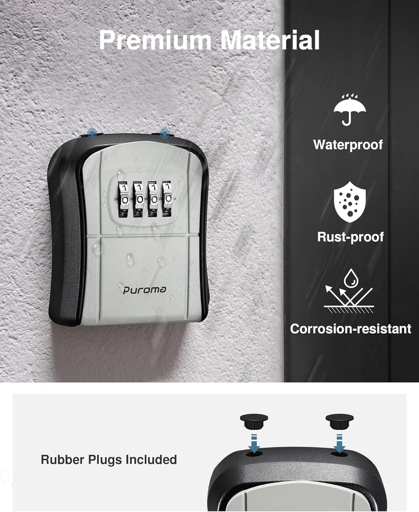 Portable Key Lock Box Wall Mounted Resettable Code for House Keys Gray