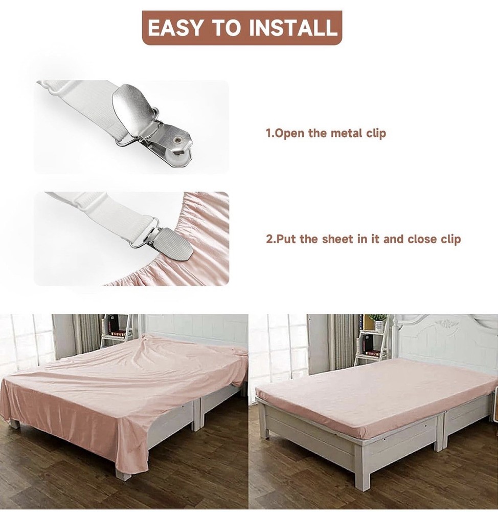 4 Pack Bed Sheet Holder Straps Adjustable Fitted Sheet Clips Corner Grippers