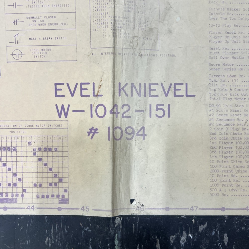 Bally Evel Knievel Pinball Machine HUGE Schematic ORIGINAL. 8ft X 18”