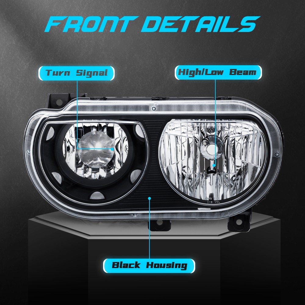 For 2008-2014 Dodge Challenger Black Headlights Assembly A Pair