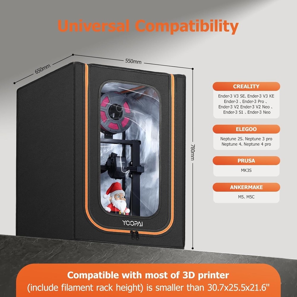 Medium 3D Printer Cover with Built-in LED Light for Enhanced Printing Visibility