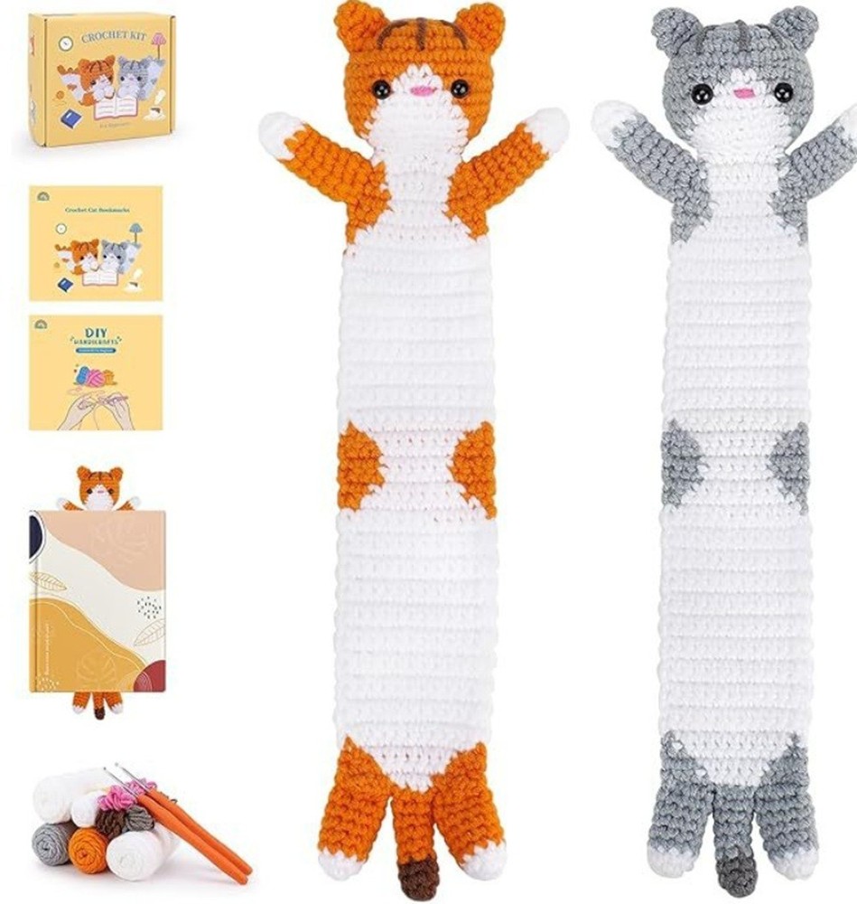 Cat Crochet Bookmark Kit 2 Pack for Beginners DIY Set with Video Tutorial