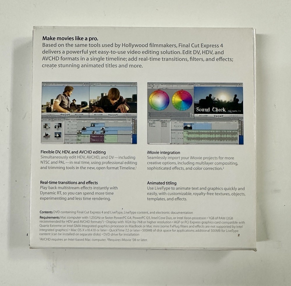Apple Software Final Cut Express 4 Retail Version MB278Z/A Original Box