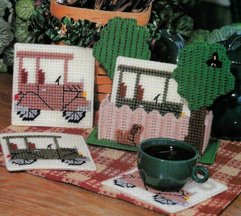 CLASSIC CAR COASTERS HOME DECOR PLASTIC CANVAS PATTERN INSTRUCTIONS