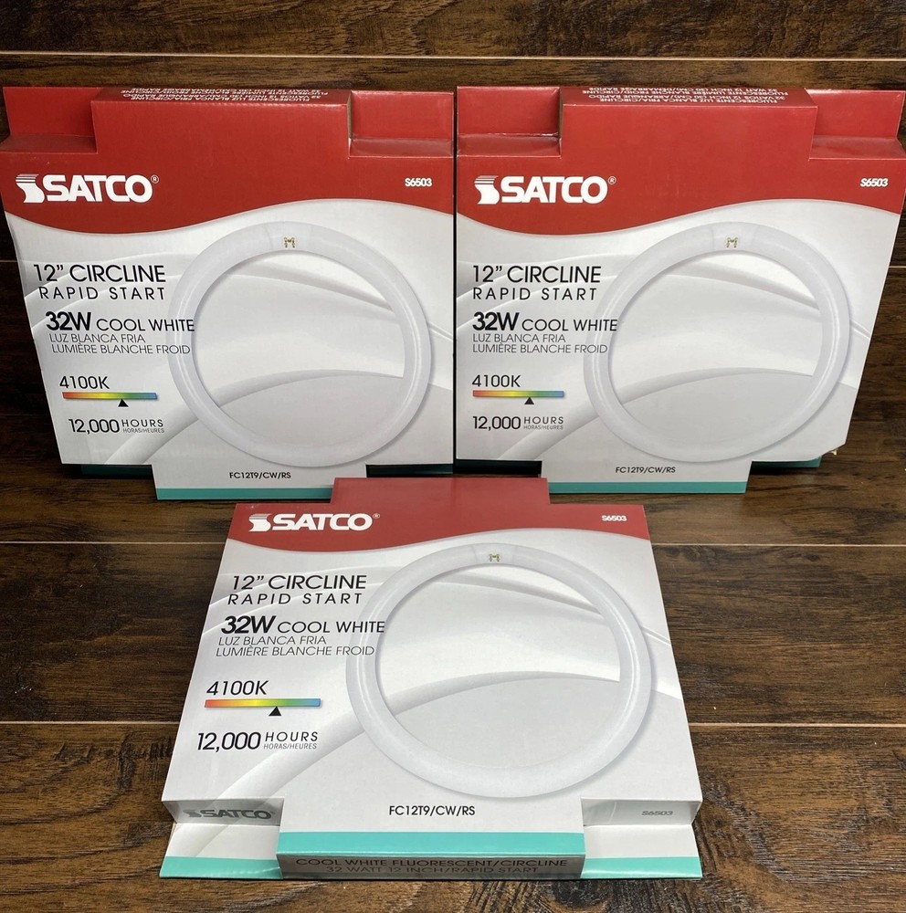 Satco S6503 12” Circline Fluorescent Lamp 32W T9 4-Pin 4100K Lot of 3