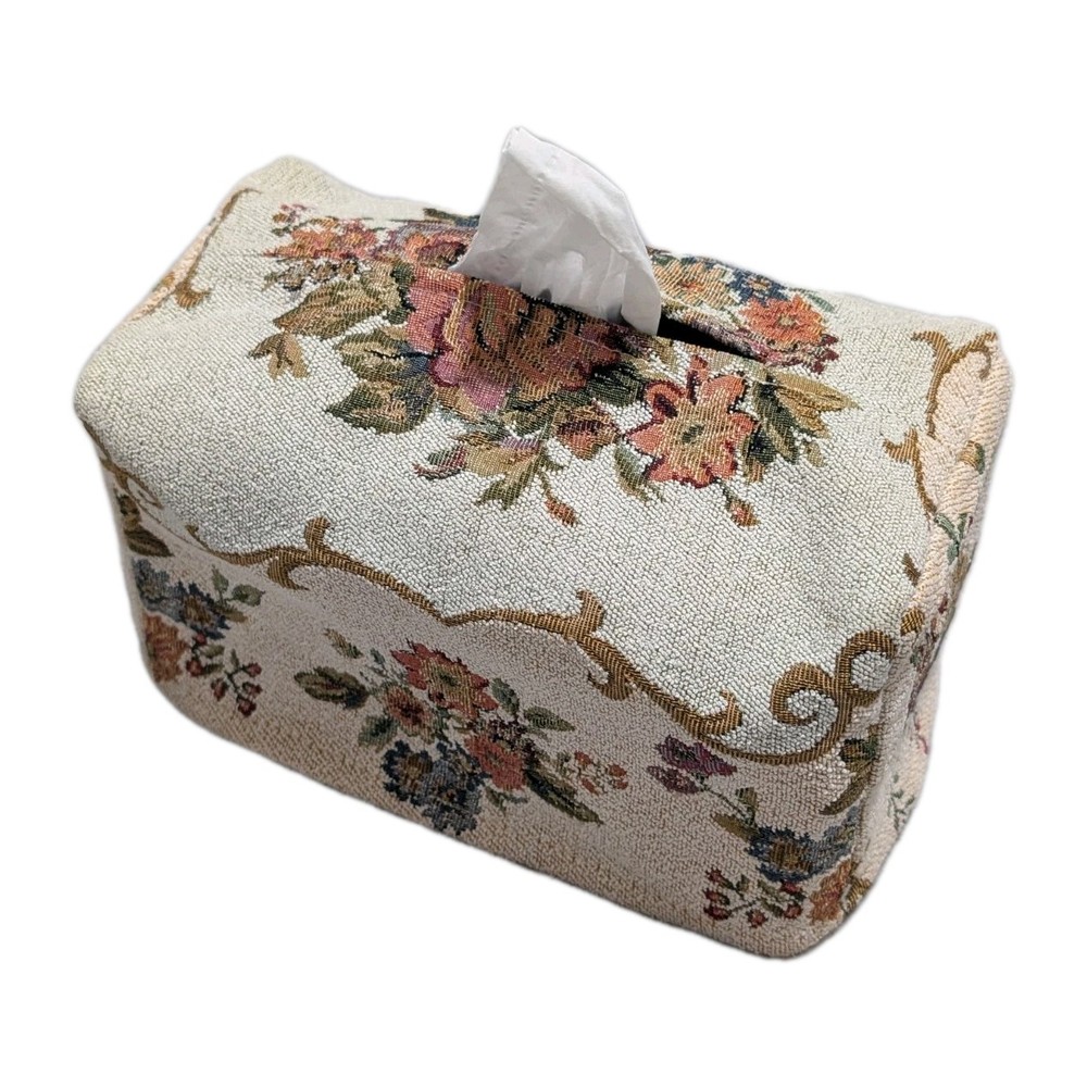 2pc Lot Vintage Victorian Tapestry rectangular Tissue Box Cover Rare