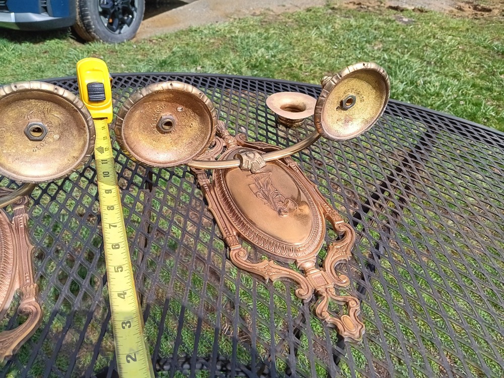 Antique Lion Brand Solid Brass Wall Sconces Pair