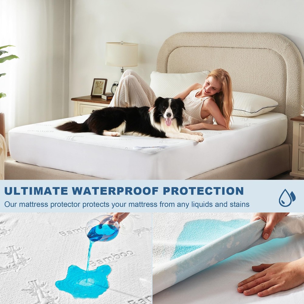 BEDLORE Full Size Waterproof Mattress Protector Viscose Derived from Bamboo, Sof