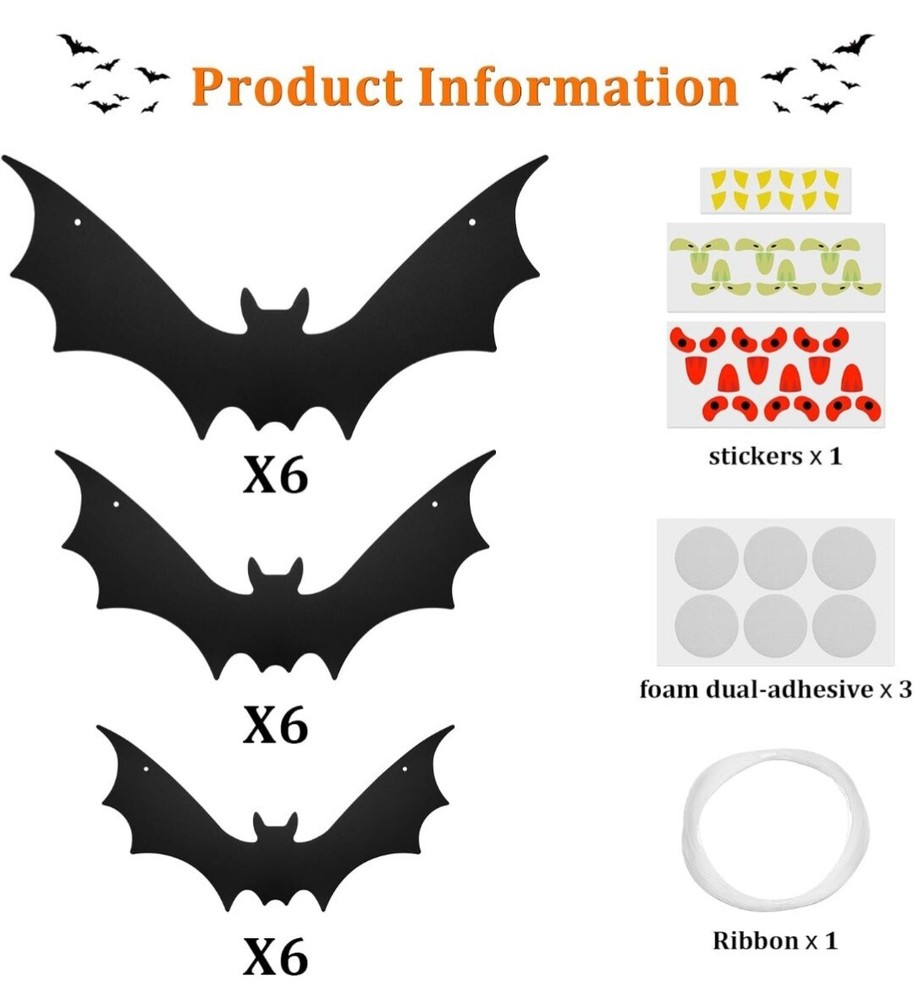 18PCS Halloween Hanging Bats Decorations - Re-usable