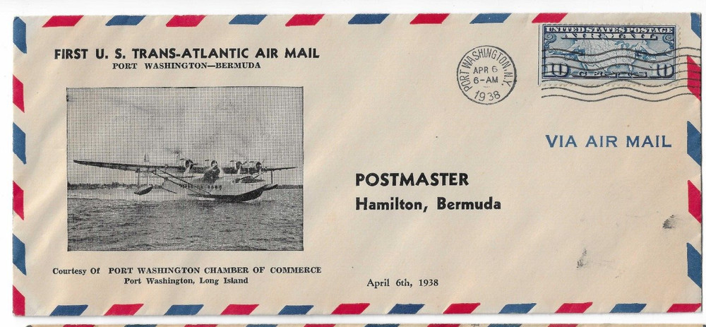 BERMUDA    FIRST FLIGHT   "PORT WASHINGTON,NY" 1938  2 DIFF POSTMARKS