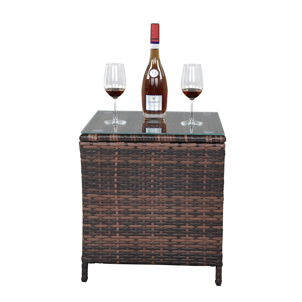 Glass Surface Brown Gradient Iron Frame Rattan Side Table,free ship