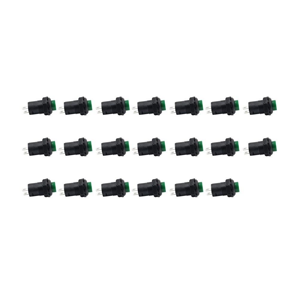 20pcs 12mm Threaded Green Cap Latching Push Button Switch ON-OFF