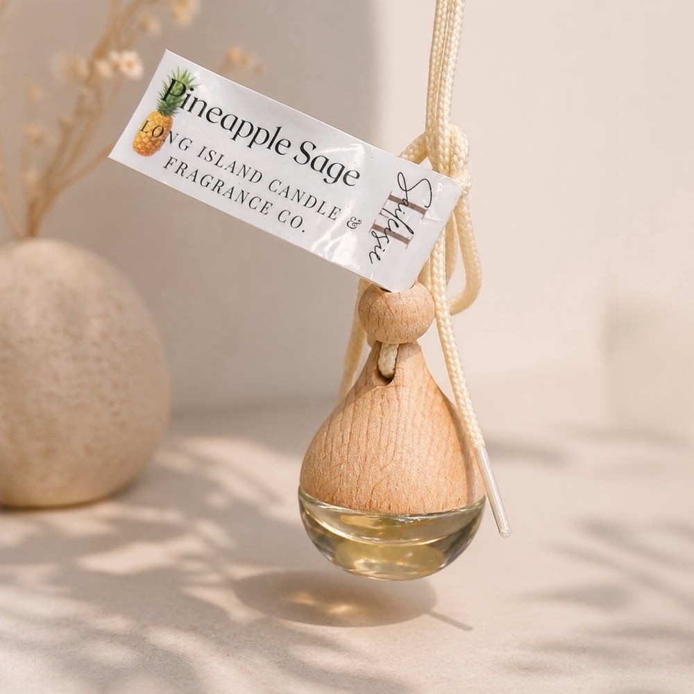 Pineapple Sage Hanging Diffuser | Natural Wood & Glass | Tropical Fresh Scent